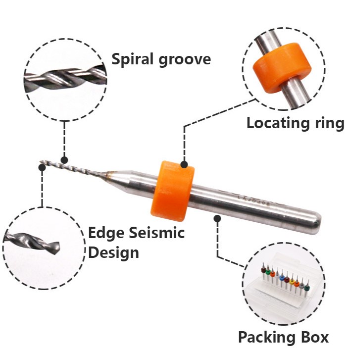 Set 10 Mũi Khoan Xoắn CNC PCB 0.1-3.0mm