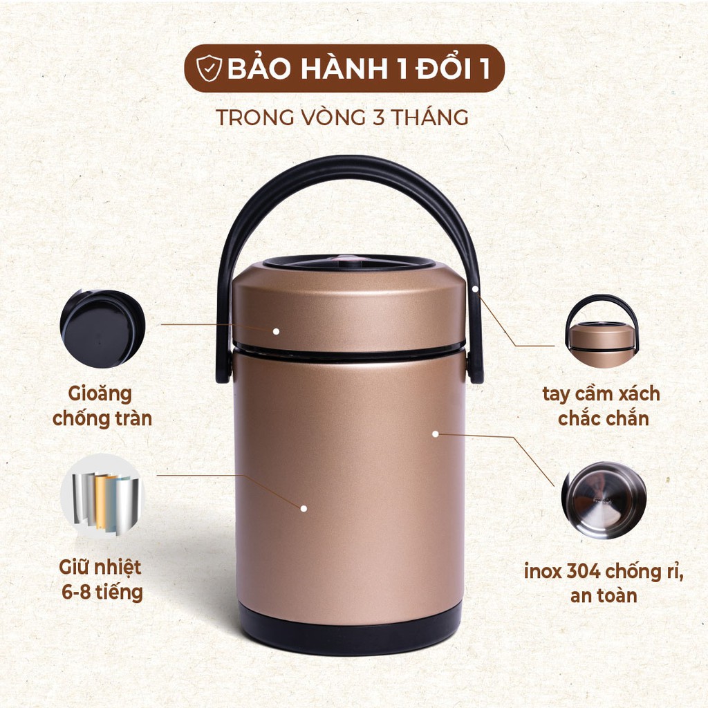 Hộp cơm giữ nhiệt 3 tầng 2 khay LASON, cà men đựng cơm, cặp lồng ủ nóng 6-8 tiếng