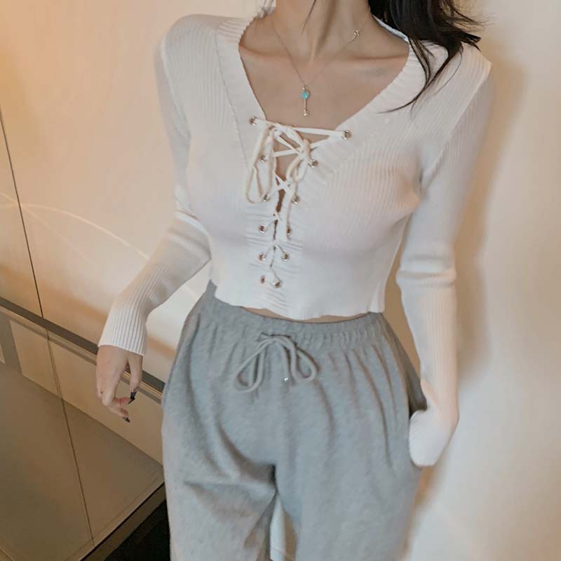 Áo Croptop Tay Dài Cổ Chữ V Phong Cách Hàn Quốc Cho Nữ | BigBuy360 - bigbuy360.vn