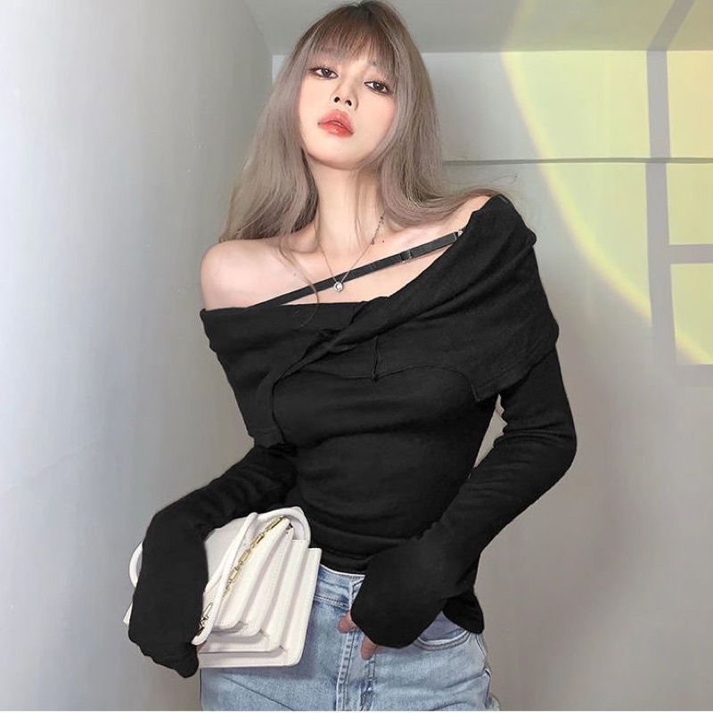 Áo tay dài trễ vai bèo cá tính cho nữ hàng taobao