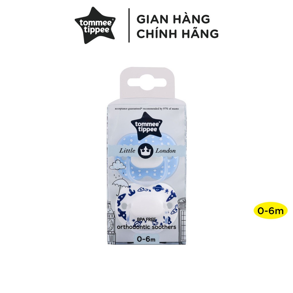 [Mã FMCGM50 - 8% đơn 250K] Ty ngậm cho bé Tommee Tippee 0-6 tháng (vỉ 2 cái) - Little London - Xanh/Trắng