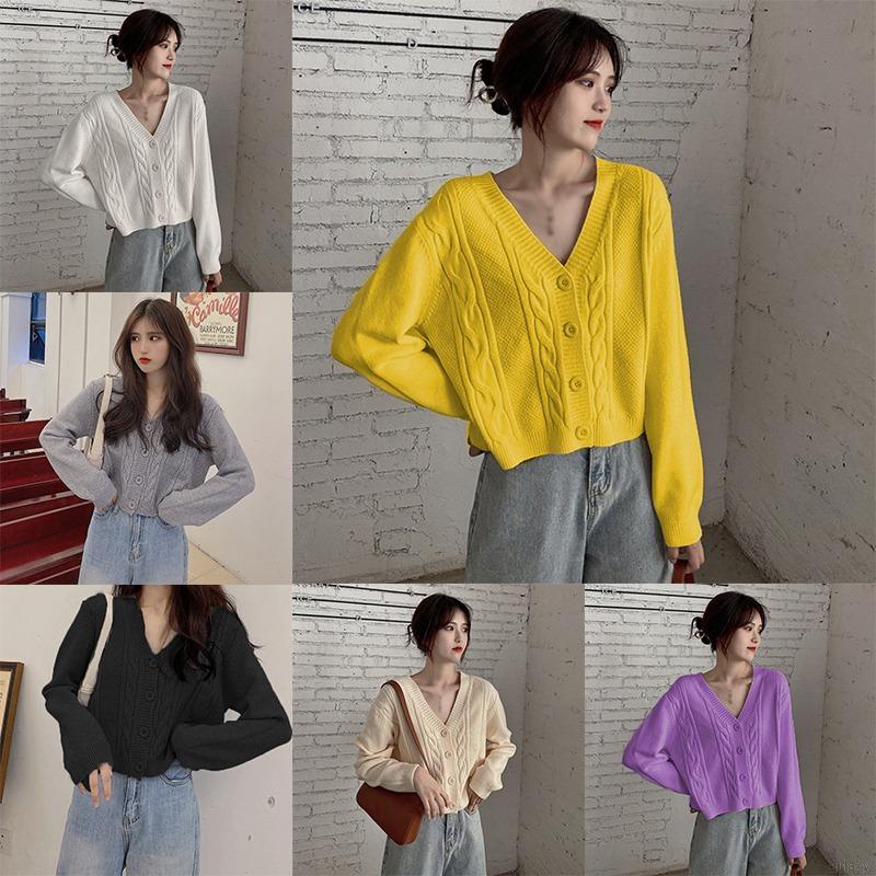 Áo khoác cardigan dệt kim cổ chữ V dáng rộng màu trơn thời trang Hàn Quốc dành cho nữ