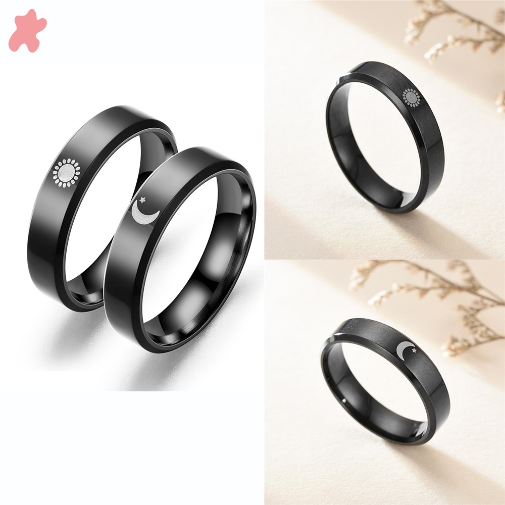 ☆☆☆1 Nhẫn Hình Mặt Trăng/Mặt Trời Màu Đen Bằng Thép Titan Dành Cho Cặp Đôi