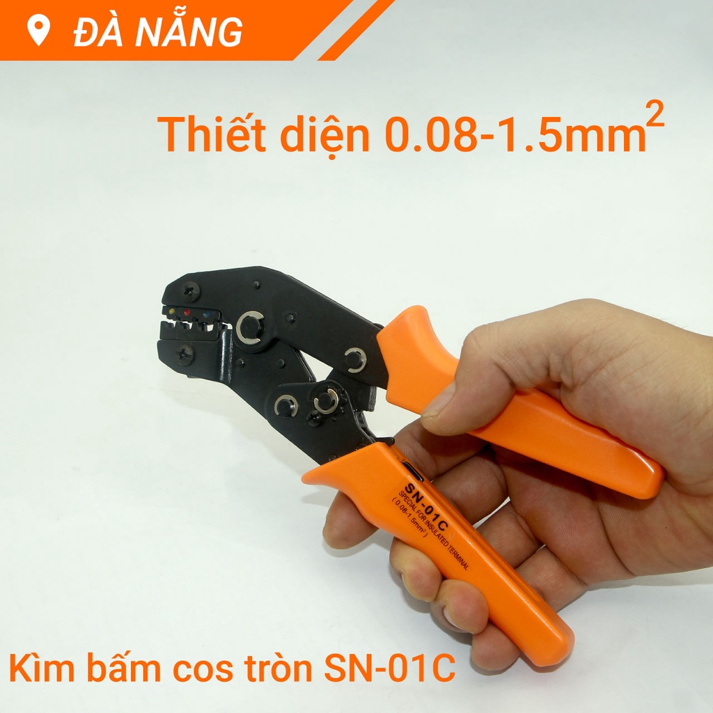 Kìm bấm cos tròn phủ nhựa 01C cho dây Φ 0.3 - 1.3 mm thiết diện 0.08-1.5 mm² 28-16 AWG