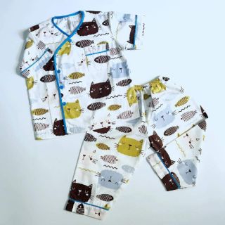 Pyjama cho bé, họa tiết mèo xinh, vải thô lụa Hàn 100% cotton mềm mịn, thoáng mát, thấm hút mồ hôi.