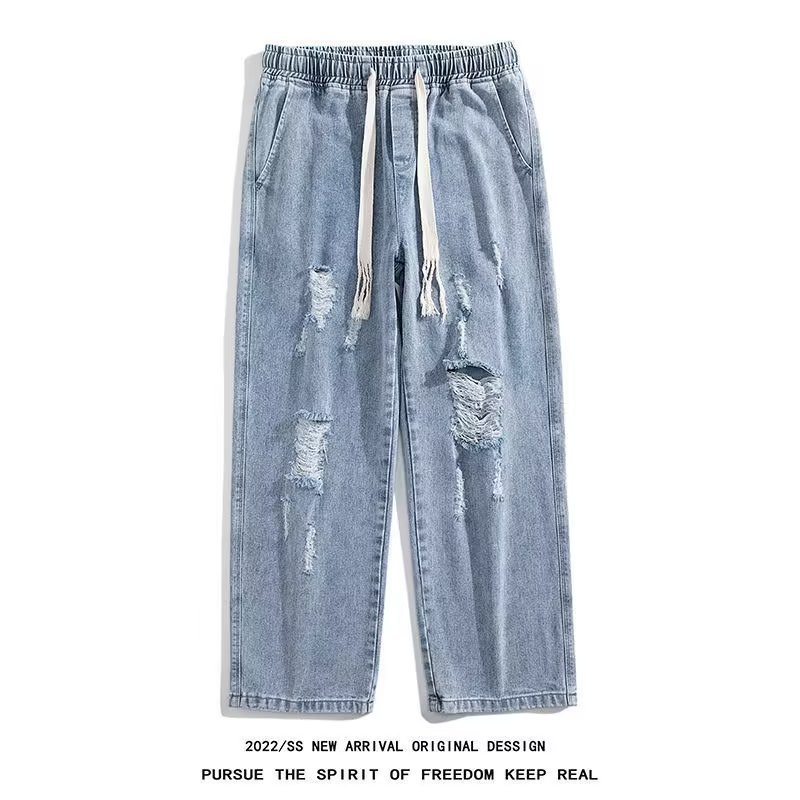 Quần Jeans Rách Dáng Rộng Thời Trang Hàn Quốc Cho Nam Giới size S-3XL