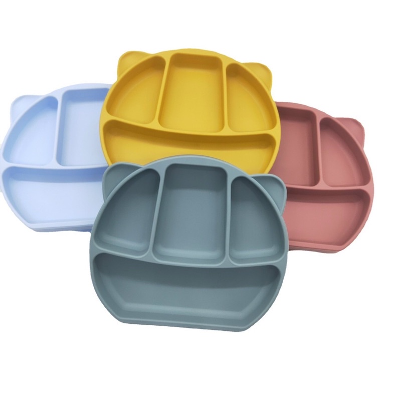 Khay silicon hình tai gấu 4 ngăn có đế chống đổ chống trượt cho bé