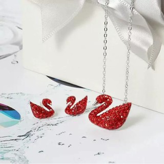 Set Dây Chuyền & Bông Tai Hình Thiên Nga Màu Đỏ Dễ Thương