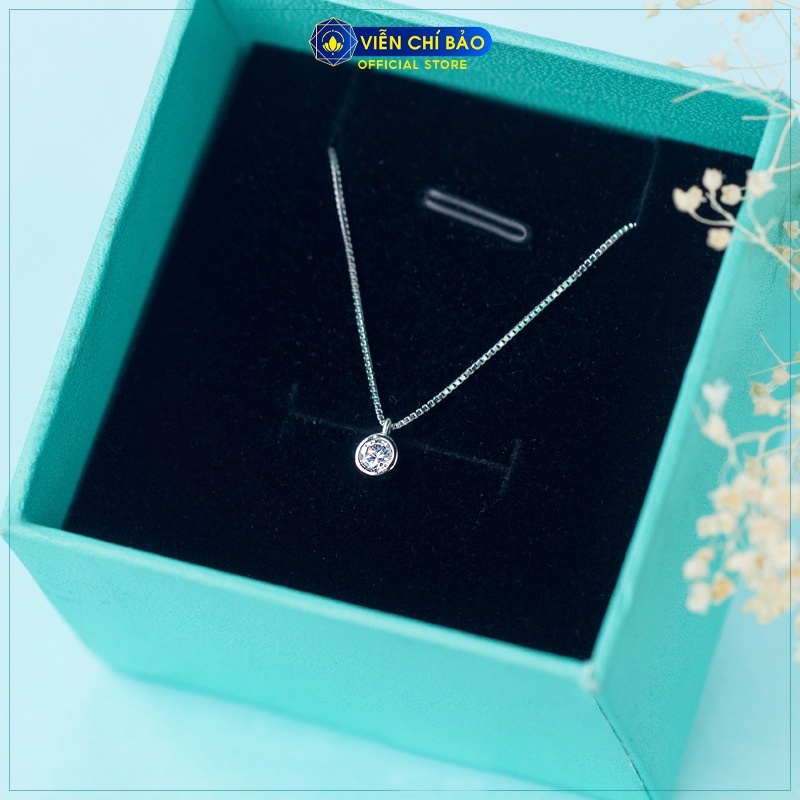 Dây chuyền bạc nữ mặt tròn đính đá trắng nhỏ bạc 925 thời trang phụ kiện trang sức nữ Viễn Chí Bảo D400485x