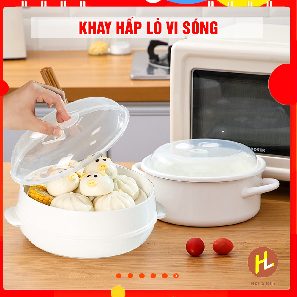 Khay hấp lò vi sóng - Lồng Hấp Nhựa 1 Tầng Chịu Nhiệt Lò Vi Sóng Có Nắp Đậy Thông Minh