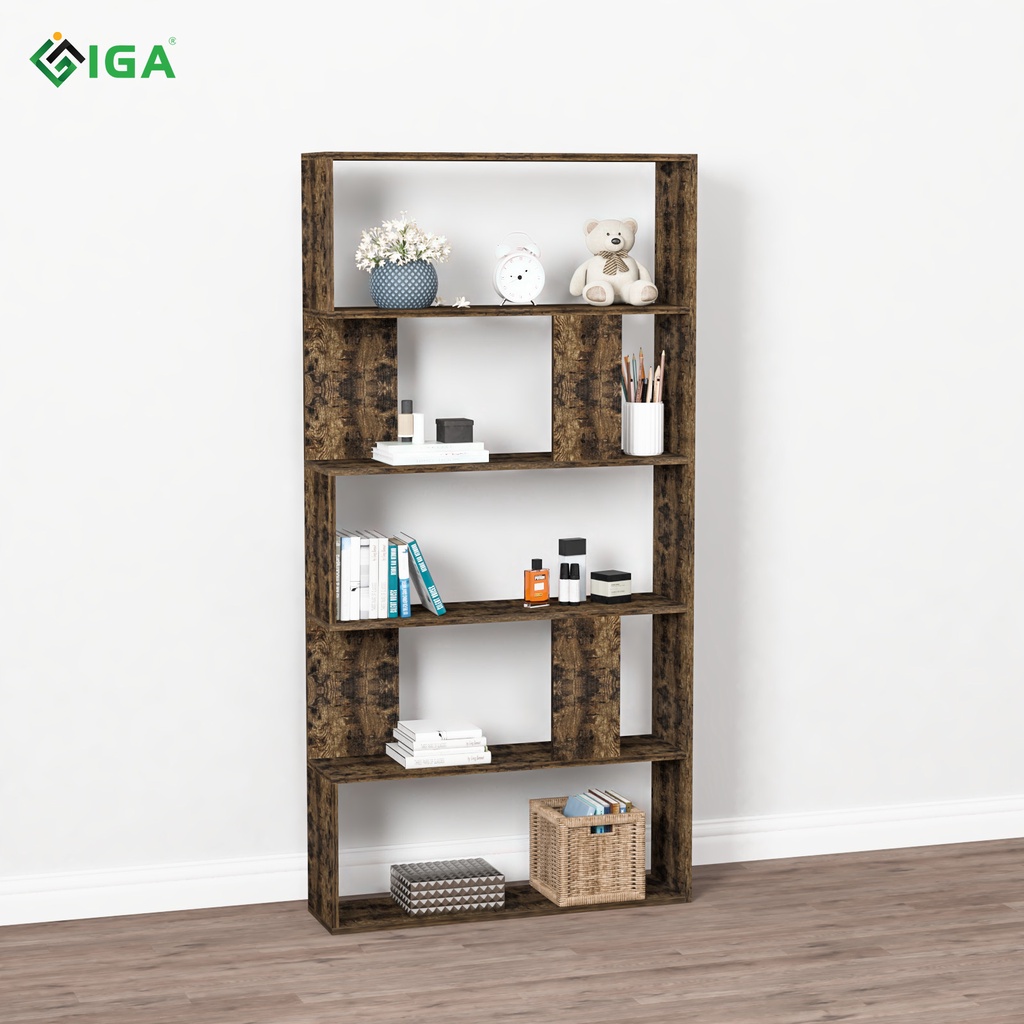 [HỎA TỐC]Tủ sách, kệ để đồ thông minh màu gỗ cháy thương hiệu IGA.GP105.08