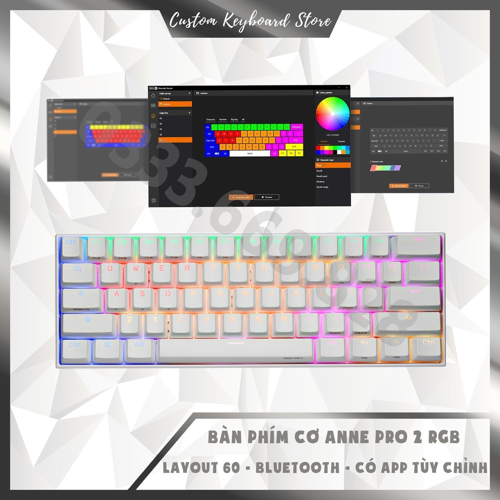 Bàn Phím Cơ 60% Anne Pro 2 - Led RGB 16.8tr Màu - Bluetooth 4.0 - App Tùy Chỉnh Cực Xịn | BigBuy360 - bigbuy360.vn