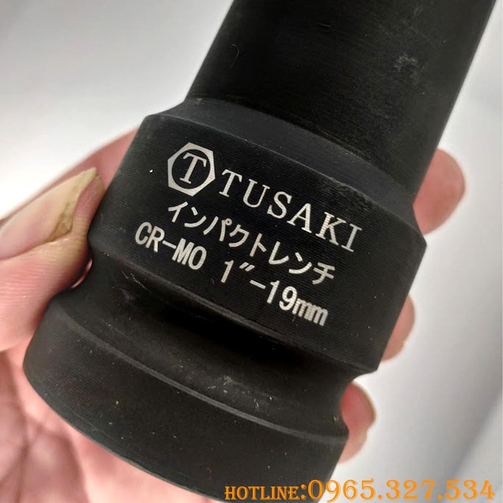 Đầu Khẩu vuông đen dài 1in, đầu tuýp vuông đen dài1in,Tuýp đen dài kích thước 19mm Tusaki Nhật Bản
