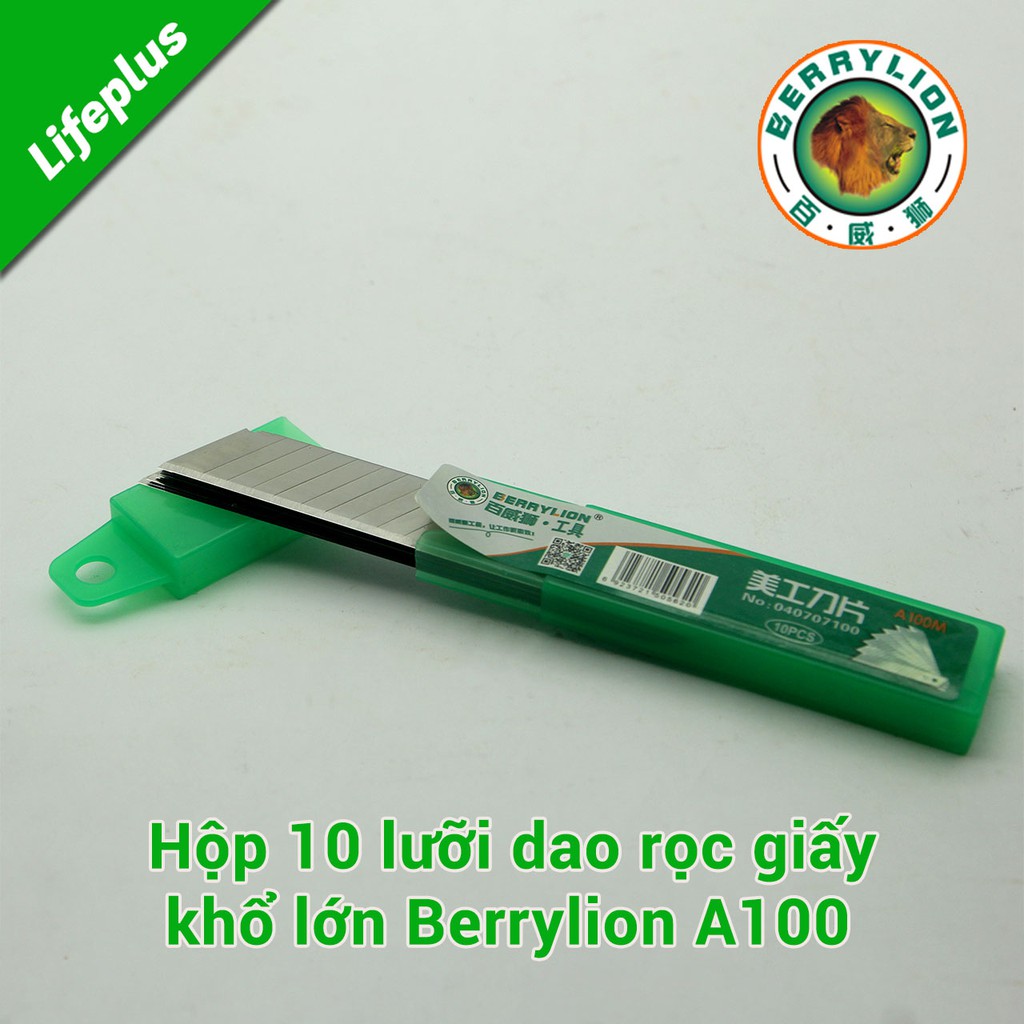 Hộp 10 lưỡi dao rọc giấy khổ lớn Berrylion 18mm