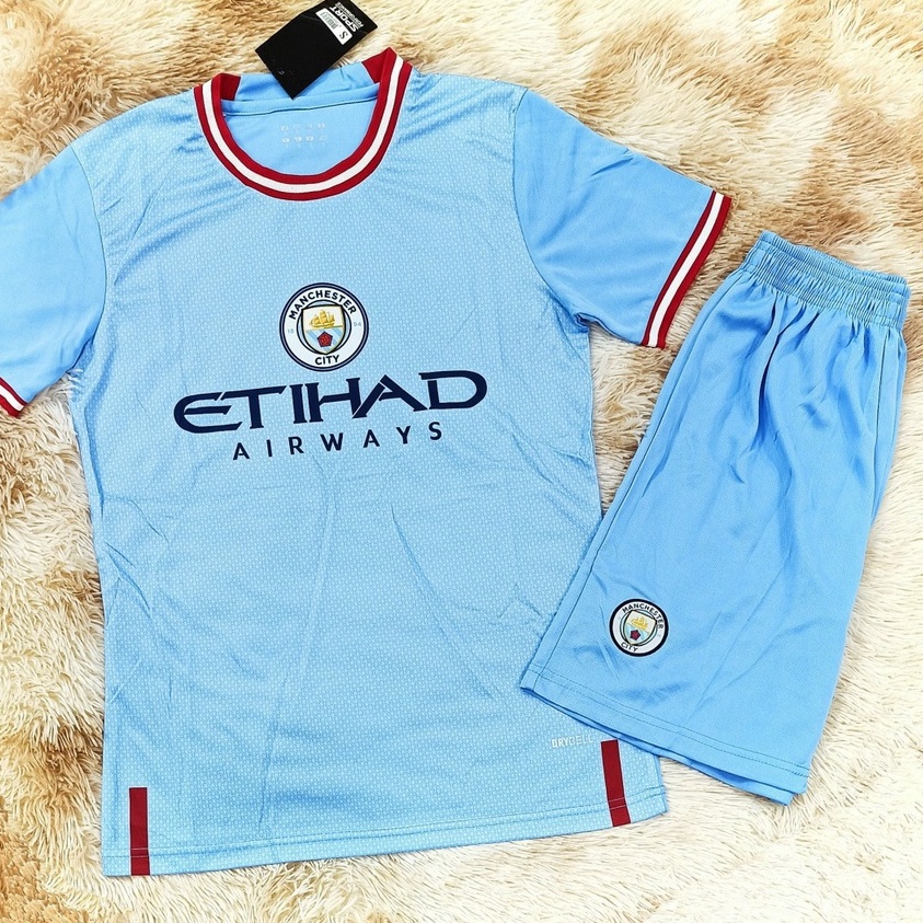 Bộ quần áo clb man city manchester city 2023 màu xanh logo thêu mè kim thái cao cấp