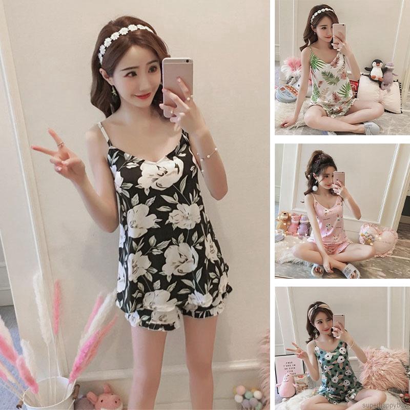 Bộ Áo Thun 3 Lỗ+Quần Short In Hoa Cho Nữ