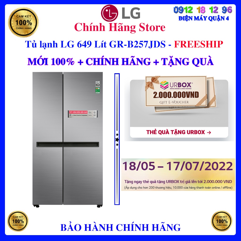 [LG B257JDS] Tủ lạnh LG Inverter 649 Lít GR-B257JDS Mới 2022