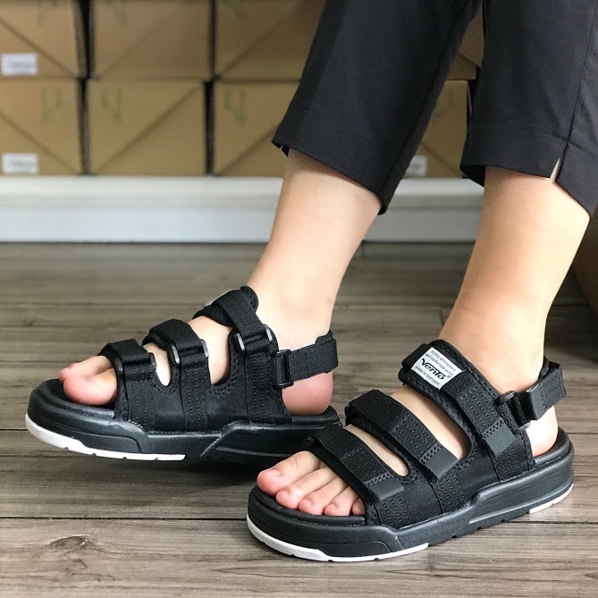 Sandal Vento chính hãng nam nữ SD-1001 màu đen trắng Black, Dép quai sau tháo rời đế bằng, chống gây mùi