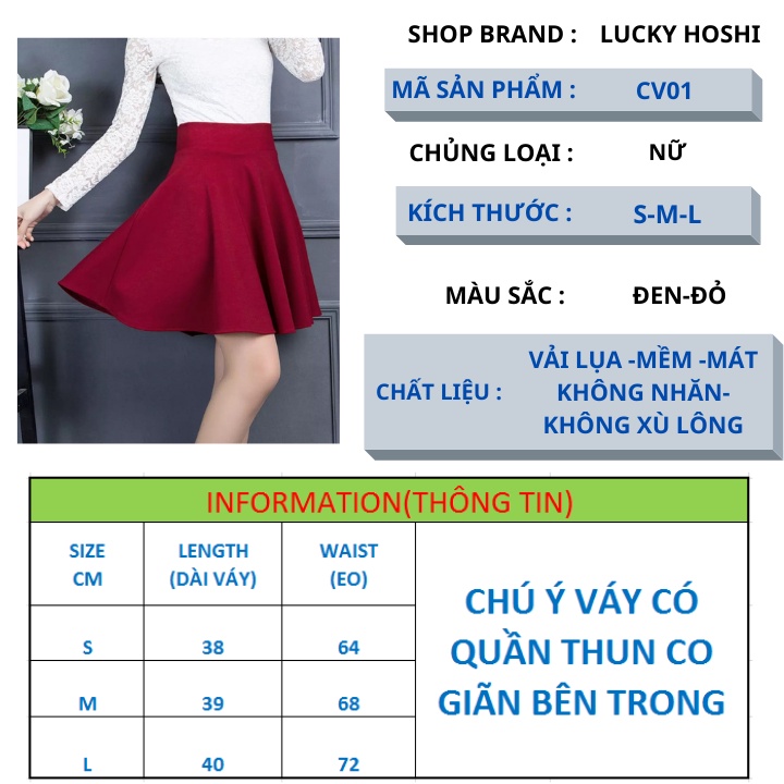 Chân váy ngắn xòe chữ a lưng cao dạng váy công sở có quần bên trong vải lụa mềm CV01