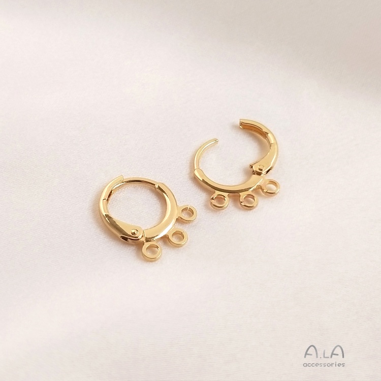 [little Blu] Khuyên Tai Móc Thủ Công Bằng Đồng 14K Hình Cỏ Bốn Lá/Trái Tim Tròn Màu Vàng Kim Thủ Công