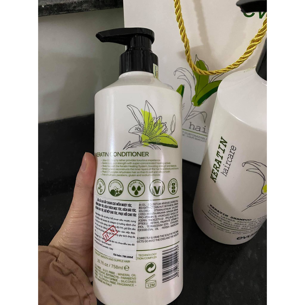 Cặp Dầu Gội Xả KERATIN EVUAR 758ml | Phục Hồi Tóc Hư Tổn, Chống Rụng Tóc | Nhập Khẩu và Phân Phồi Bởi ALYA VN
