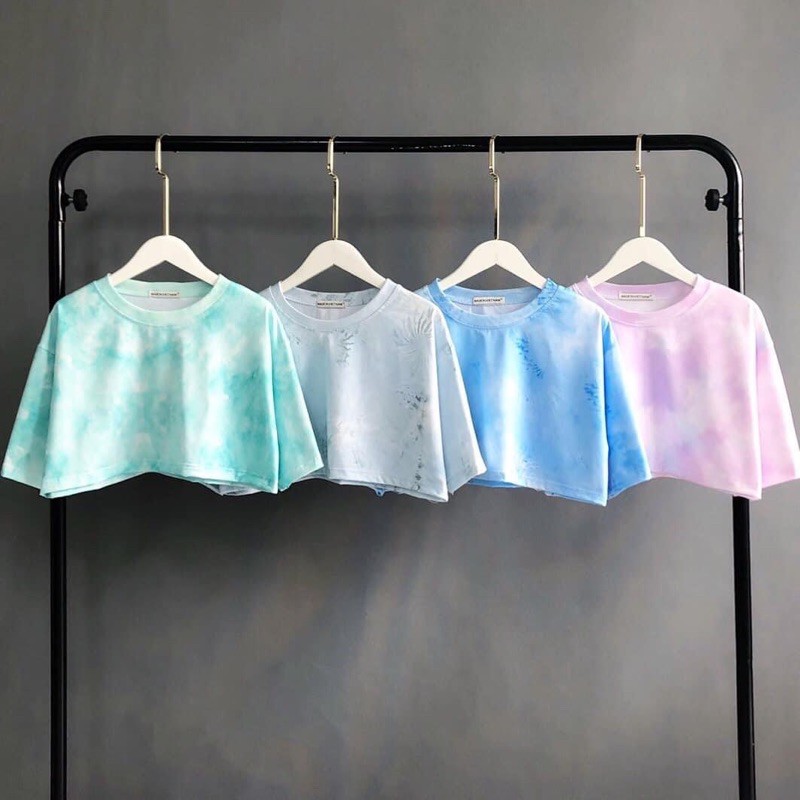 Áo Croptop Loang Trơn 3D Rộng Tay Lở Ảnh Thật