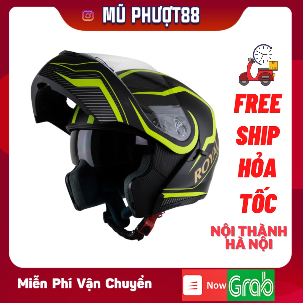 Mũ bảo hiểm Royal M179 2 kính - Đen xanh chuối V4 - Mũ bảo hiểm lật hàm chính hãng