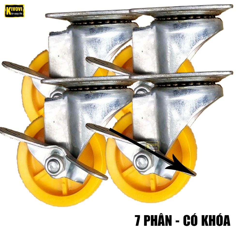 Bánh Xe Đẩy Hàng Nhựa Màu Vàng 4 Cái Nhiều Size 5P 7P Có Khóa Chịu Lực Tốt