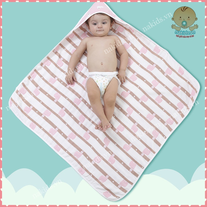 Khăn Tắm, Khăn Ủ Có Mũ 6 Lớp Chất Liệu Cotton Sợi Tre Siêu Mềm Mại - Khăn Đa Năng Có Thể Làm Chăn Hàng Cao Cấp MS99