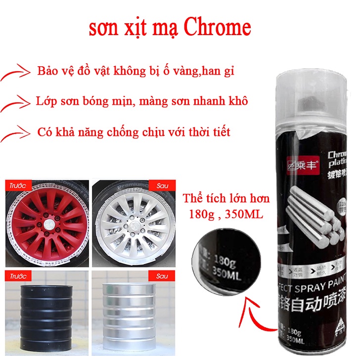 Sơn Xịt Mạ Crom Inox Có Hiệu Ứng Tráng Gương Soi Chrome Thái Lan 350ml - Bình Sợn Xịt Mạ Chrome Mạ Kẽm