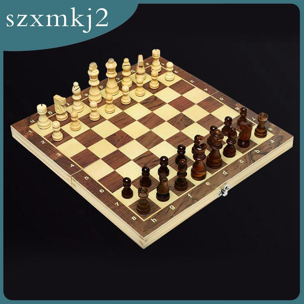 Bộ Bàn Cờ Vua Bằng Gỗ Dát Khảm Từ Tính Kèm Hộp Đựng