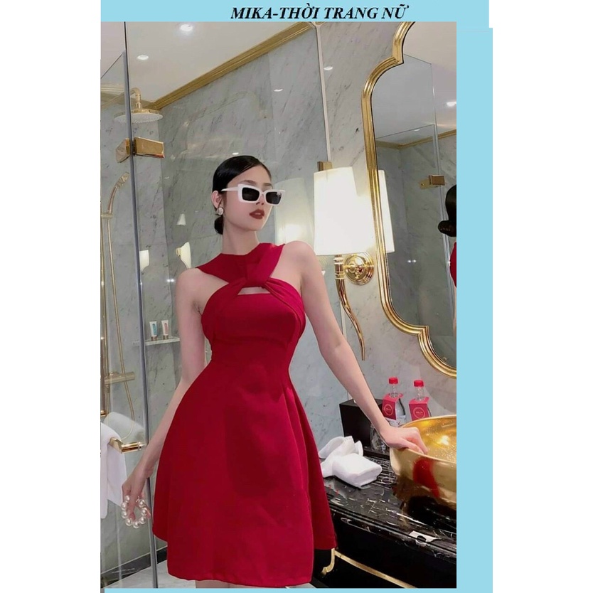 Đầm váy xòe xoắn ngực cổ kiểu yếm ( mẫu có mút ngực ) thiết kế siêu xinh cho nàng dự tiệc, dạ hội, dạo phố