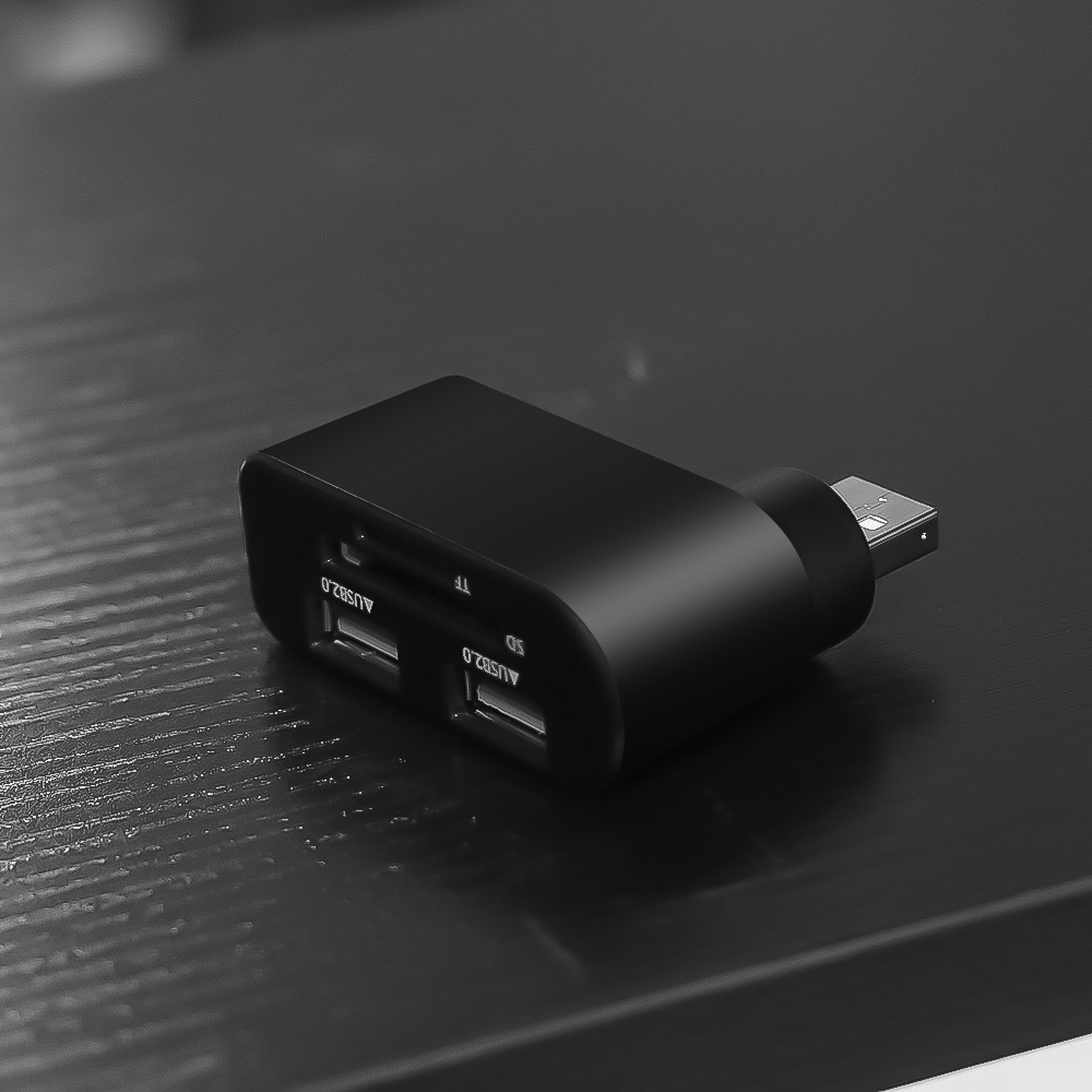 Hub chia 2 cổng USB 2.0 có đầu đọc thẻ TF SD chuyên dụng