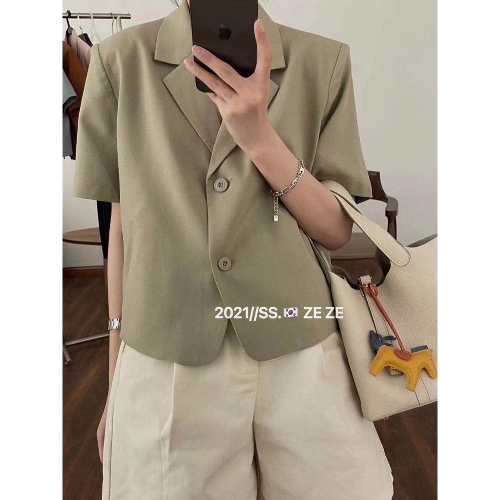 Áo Khoác Vest Tay Ngắn Màu Sắc Trơn Phong Cách retro Hàn Quốc