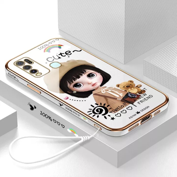 Ốp Điện Thoại Mềm Mạ Điện Hình Cô Gái Beret Cho Vivo Y50 Y30 Y30i Y20 Y20S Y20i Vivo Y20S G Y12A Y12S
