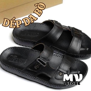 Dép nam quai ngang da bò đế lõm cao cấp, dép nam bền đẹp DT01