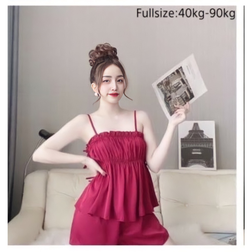 Bộ Đồ Ngủ Pyjama Lúa Gấm Cao Cấp - Áo 2 Dây Quyến Rũ - Hàng Quảng Châu Cao Cấp