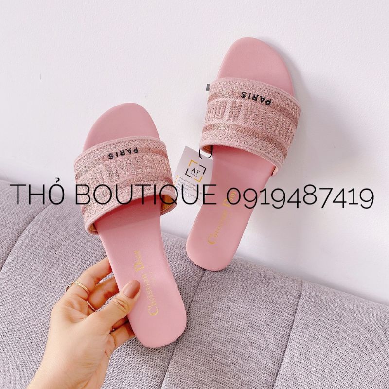 Dép bệt Di.or xuất Âu xịn thêu thổ cẩm quai ngang đế da mềm màu hồng size 38-39