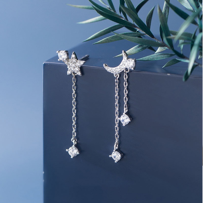 Khuyê tai bạc Ý s925 sao trăng bất đối G6329 - AROCH Jewelry