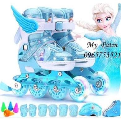 Giày Patin hàng hiệu Disney Nữ hoàng băng giá full phụ kiện, đồ bảo hộ