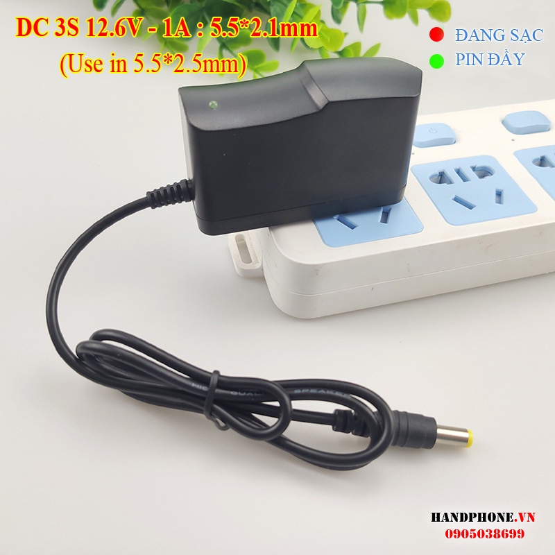 Bộ nguồn Adapter AC-DC sạc pin 3S 12.6V-1A (1000mAh) Chuẩn cắm 5.5 * 2.5mm / 5.5 * 2.1mm cho thiết bị điện