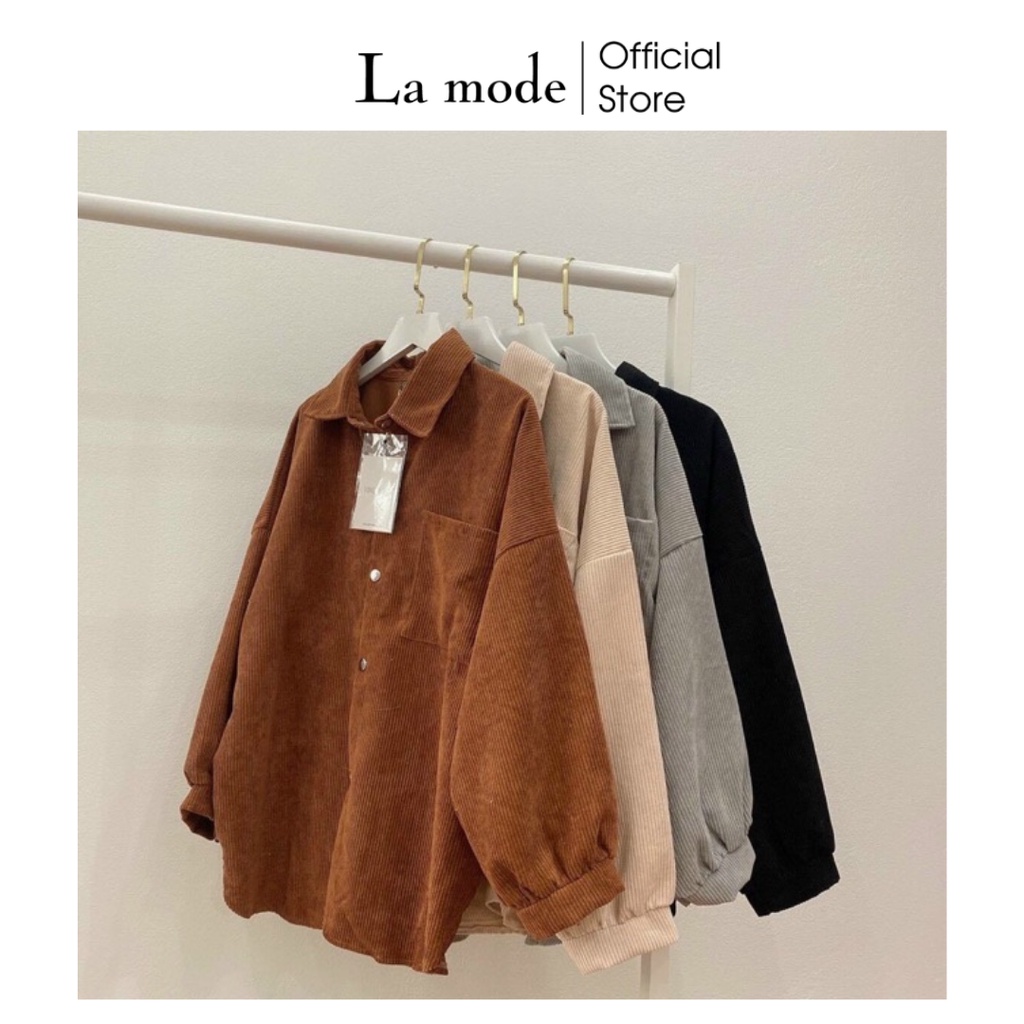 Áo Sơ Mi Nhung Gân Tăm Dáng Dài Form Rộng Nam Nữ - La mode