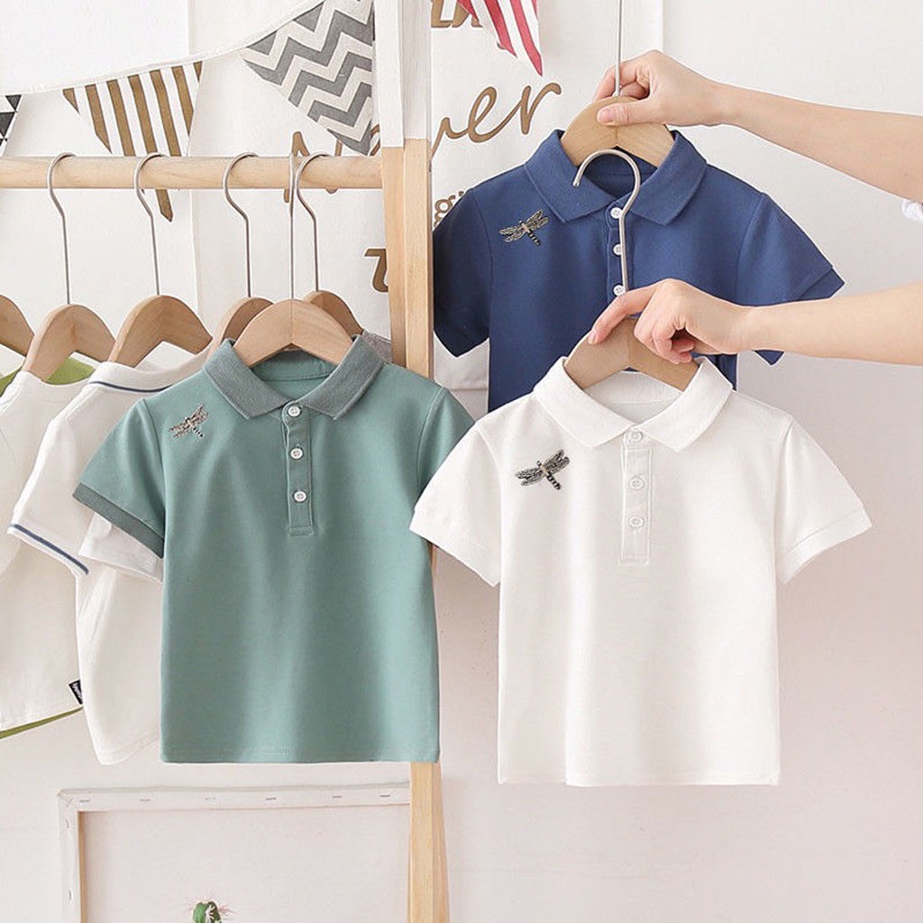 Áo Polo cho bé LILA KIDS, Áo cộc tay thêu hình chuồn chuồn chất cotton cao cấp cho bé từ 10-25kg
