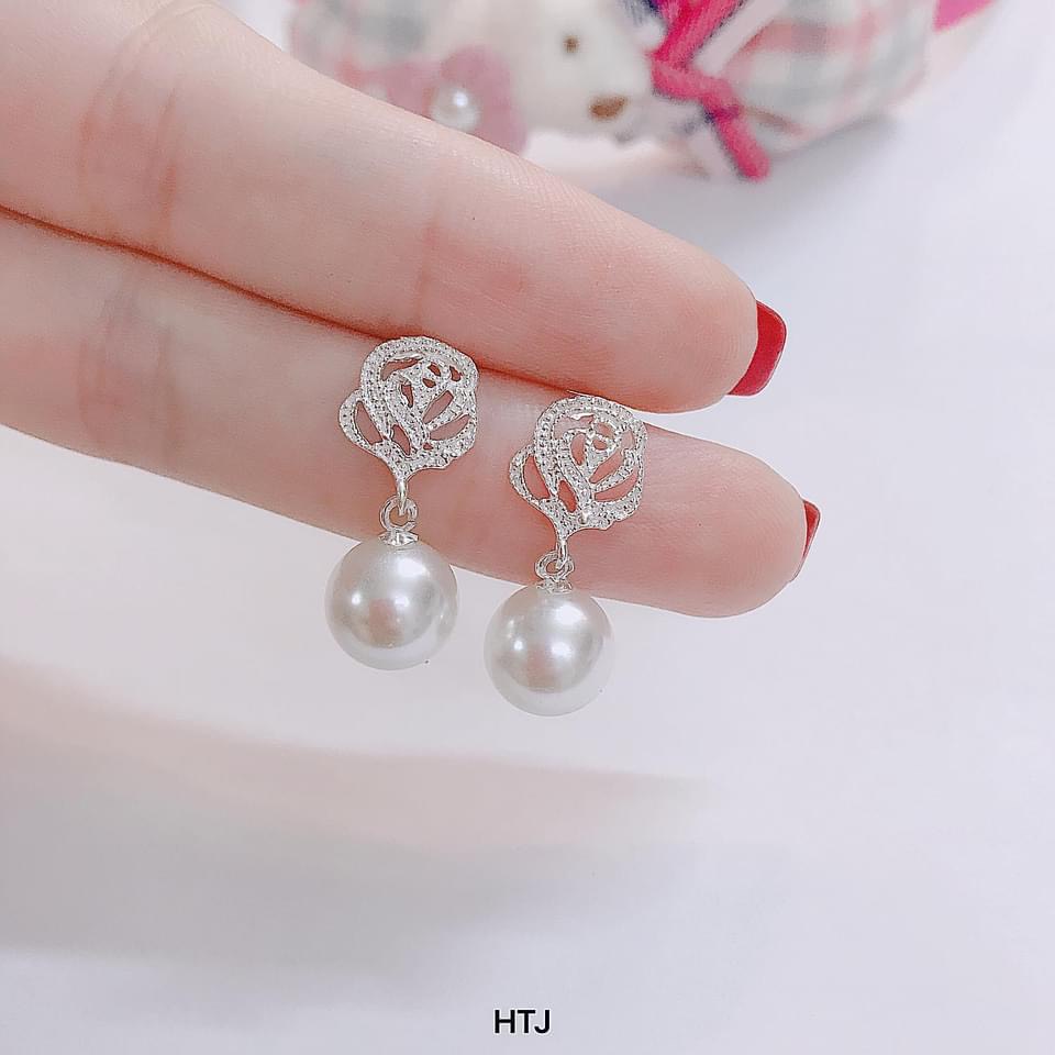 Xả kho Bông tai hoa gắn hạt châu chuẩn bạc ta cực đẹp - Kho sỉ bạc Nhất Linh