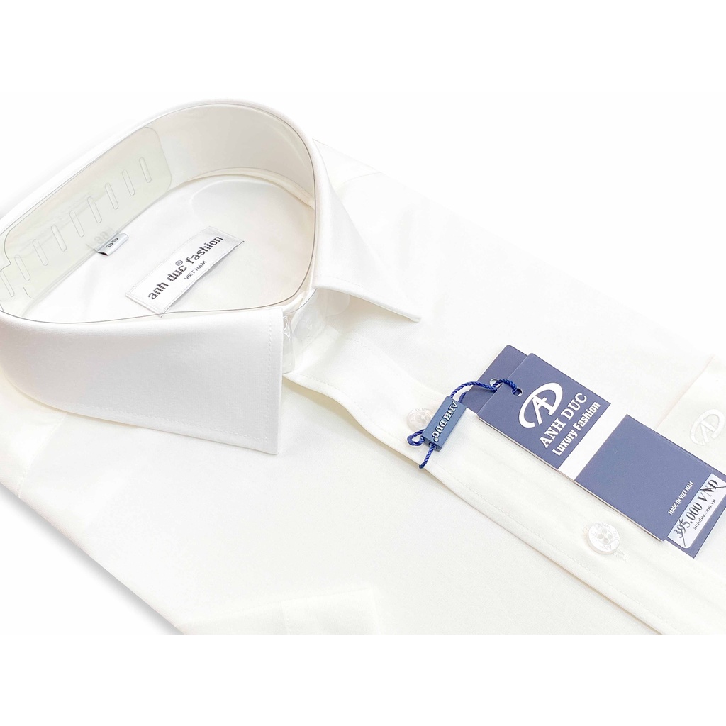 Anh Đức - Áo Sơ Mi Nam Tay Ngắn Vạt Ngang | Trắng Kem
