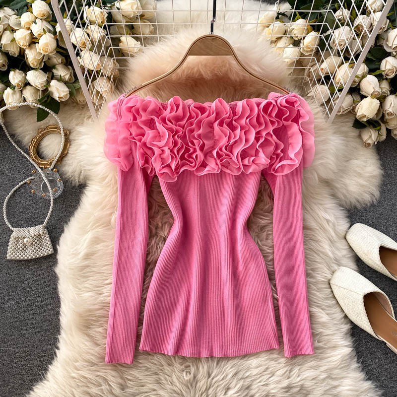 Áo len trễ vai bèo ngực phong cách trẻ trung sexy thu đông - GNCM