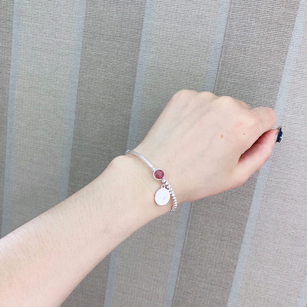 Vòng tay nữ bạc S925 - Lắc tay bạc Ý nữ bi bạc đá dâu hồng hình Penny dễ thương ZaZa.accessories