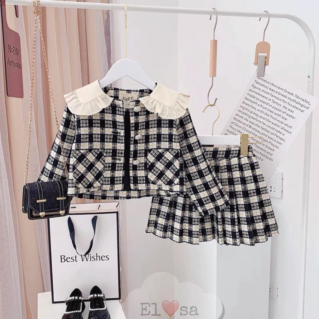 Váy tết bé gái mùa thu đông , Set Váy dạ tiểu thư , Váy dạ cho bé đẹp sang trọng siêu xinh cho bé gái