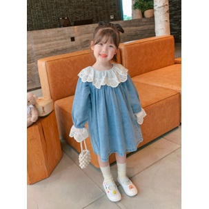 Váy bò phối ren tiểu thư cho bé gái đủ size 2022