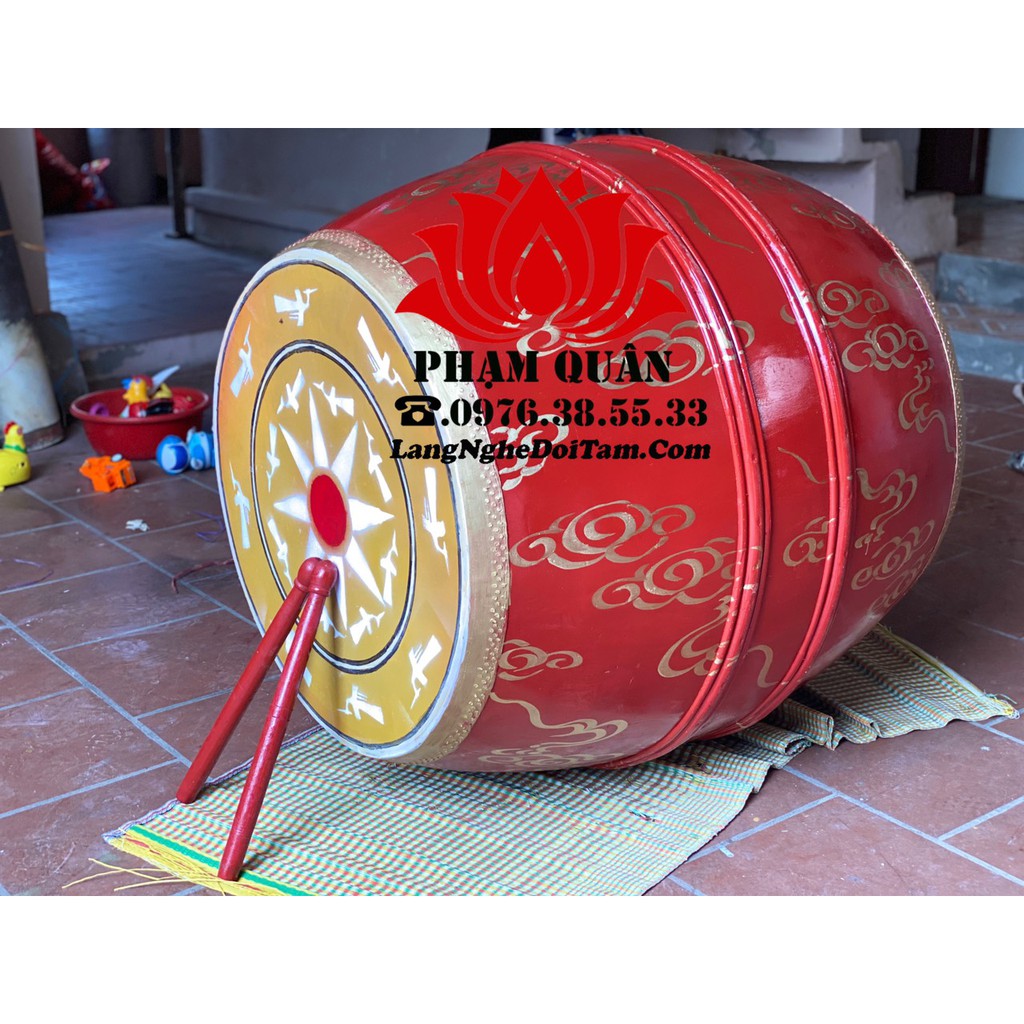 Trống trường học, trống chùa Gỗ mít da trâu làng nghề Đọi Tam (Đk 80cm x 1m)